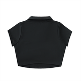 Wmns V-Neck Lapel Crop Top